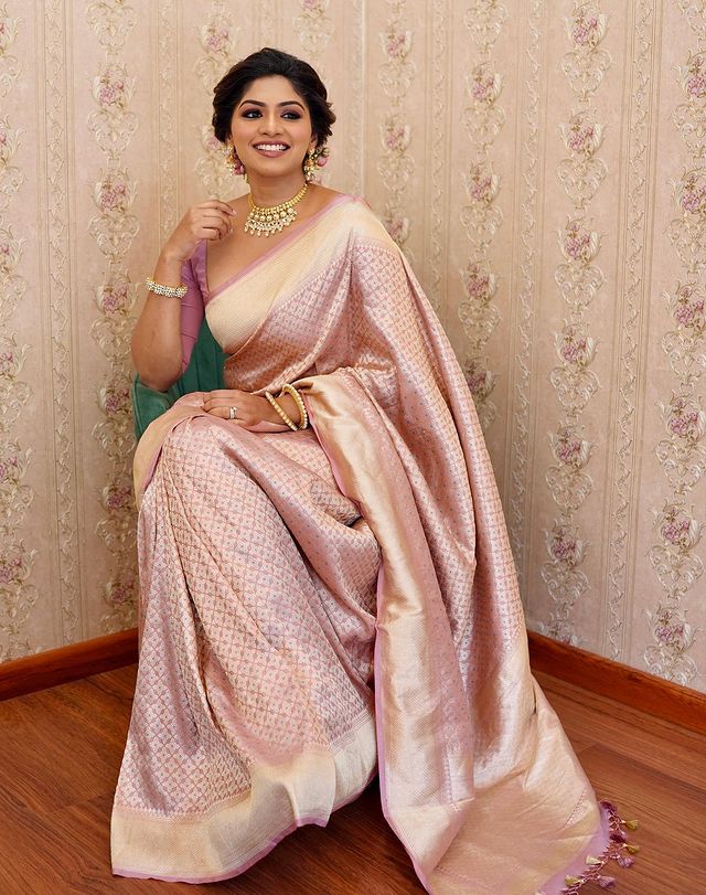 Traditional Printed Kanjivaram Art Silk Saree – Pink