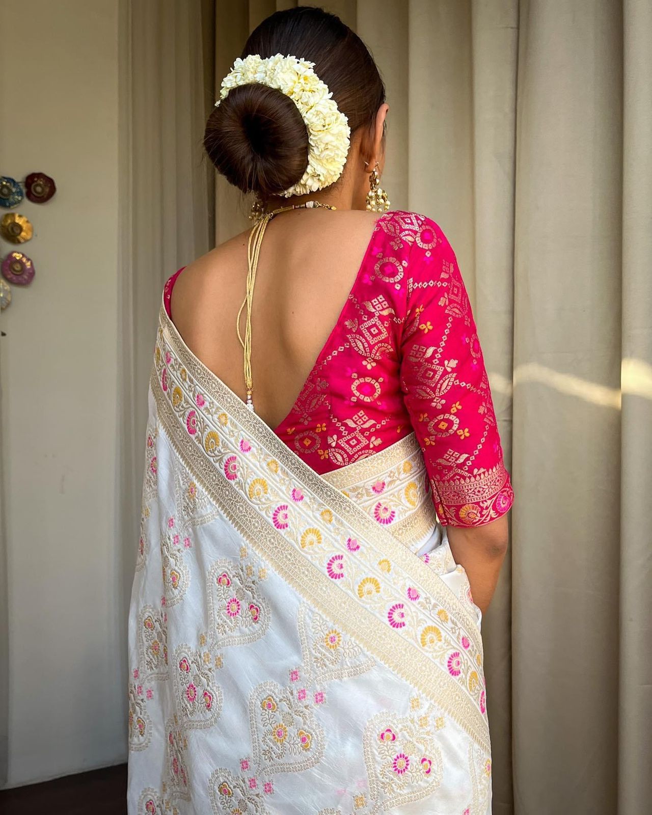 White Woven Banarasi Jacquard Saree