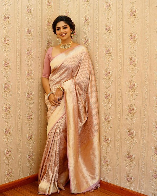 Traditional Printed Kanjivaram Art Silk Saree – Pink