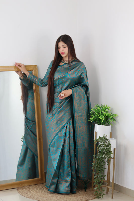 Luxury Pure Silk Kanjivaram Saree with Artistic Prints