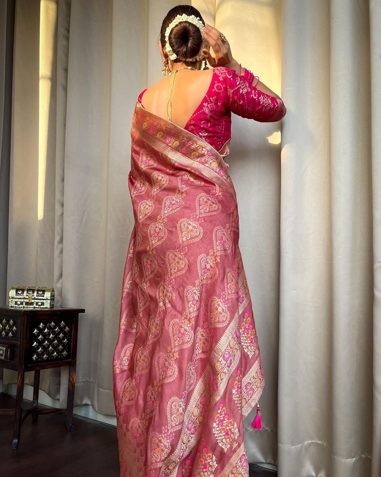 Pink Colour Woven Banarasi Jacquard Saree.