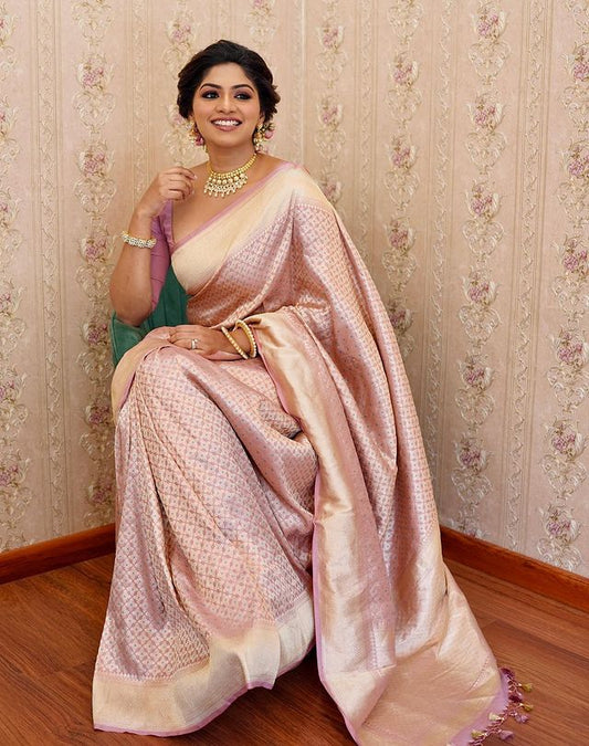 Traditional Printed Kanjivaram Art Silk Saree – Pink