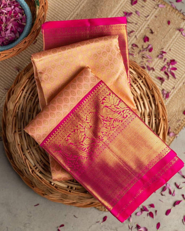 Golden Pink Colour Saree For Wedding Wear For Women.