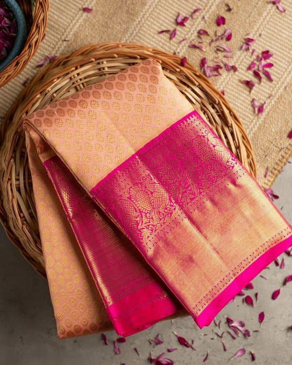 Golden Pink Colour Saree For Wedding Wear For Women.