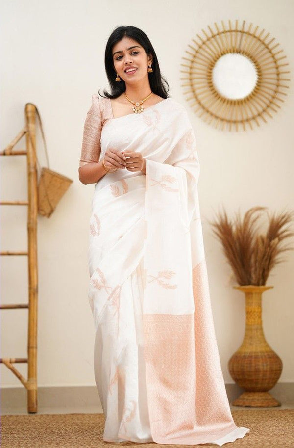Peach-White Colour Excellent Saree For Women.