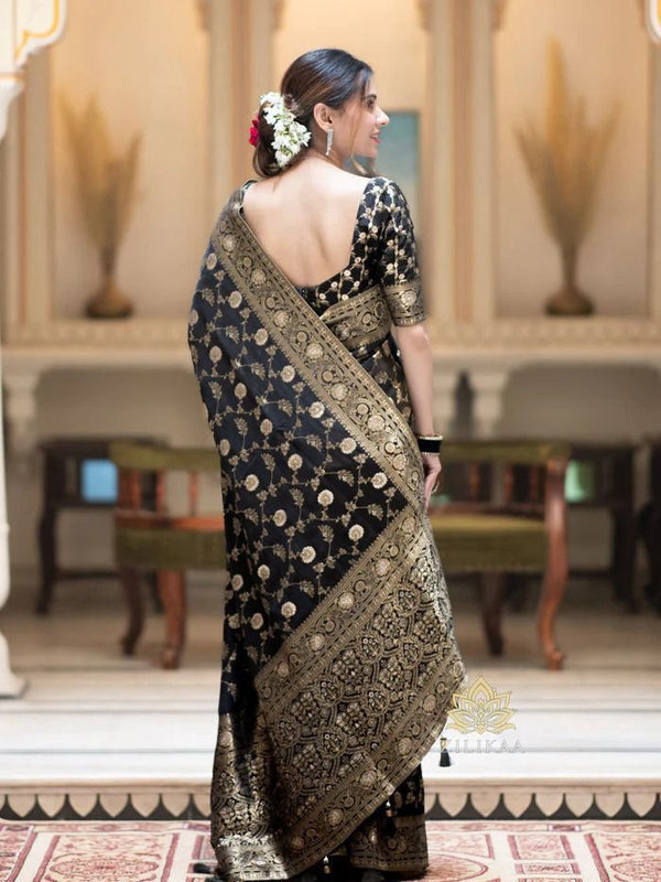 Charcoal Black Colour Luxury Silk Saree For Functions For Women.