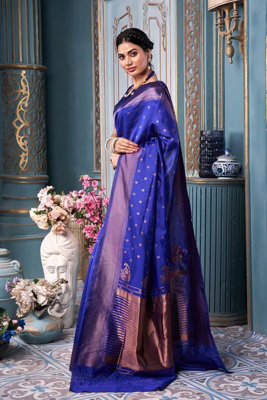 Navy Blue Colour Premium Silk saree For Women.